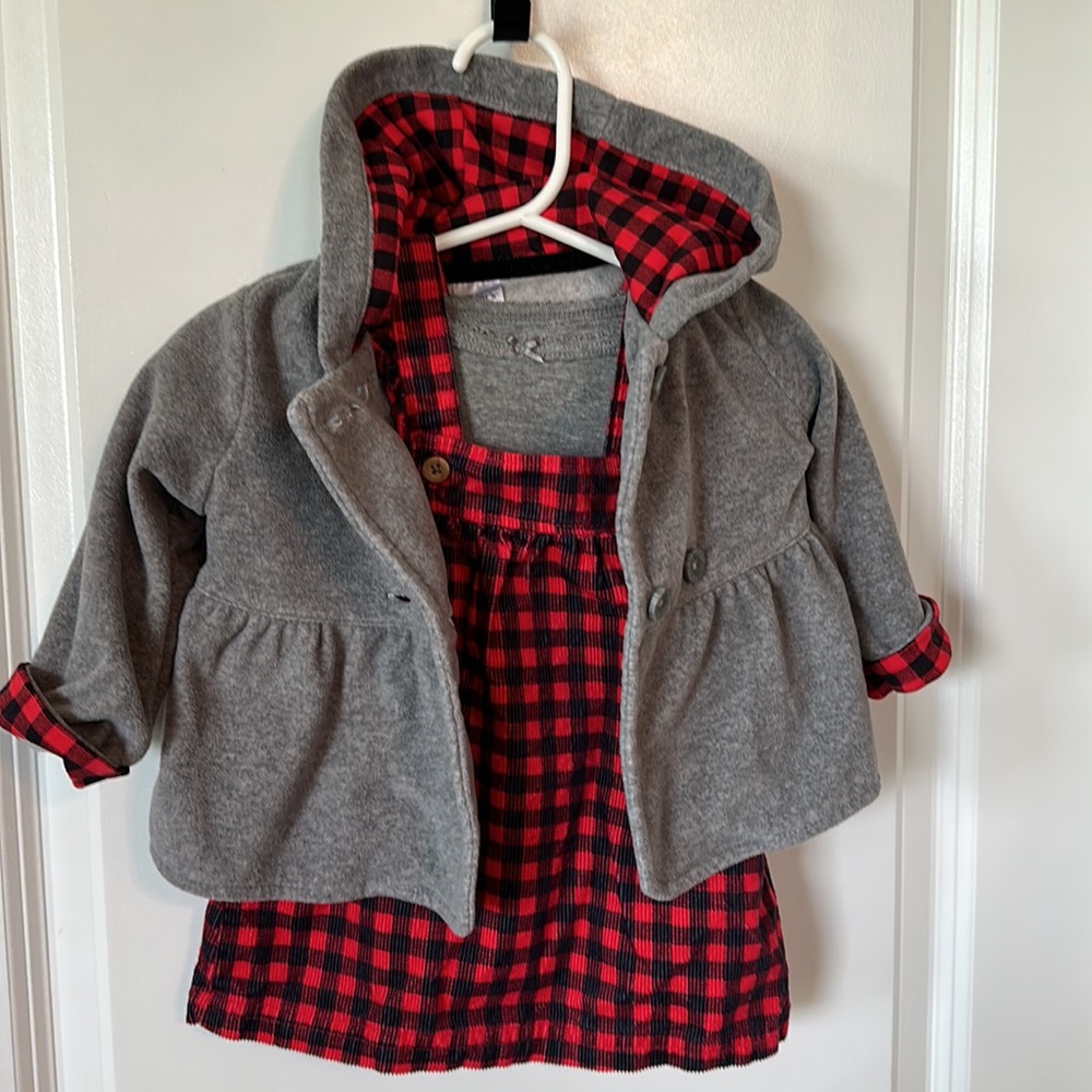 4 pieces , corduroy red black overall dress